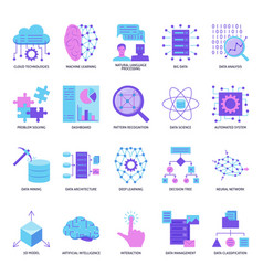 Artificial Neural Network Icon Set In Flat Style