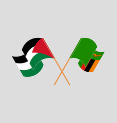 Crossed And Waving Flags Of Palestine And Zambia