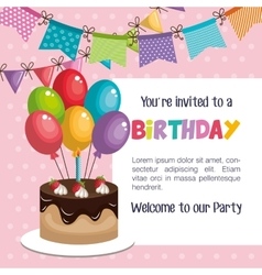 happy birthday invitation with sweet cake vector image