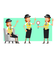 Cartoon Flat British Police Woman Character Set