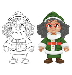 Cheerful Woman Wearing Green Santa Cloth Cartoon