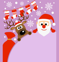 New Year Background Card With Deer And Santa Cla