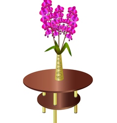 Bouquet Of Orchids In Vase On Coffee Table