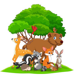 Cartoon Funny Wild Animals Near The Tree