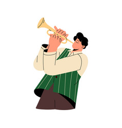 Jazz Man Standing On Stage Blowing In Horn