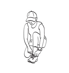 Sporty Woman Tying Shoe Laces Hand Drawn