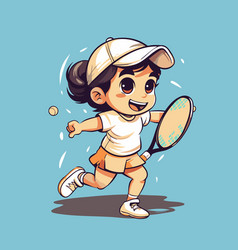 Cartoon Girl Playing Tennis