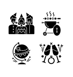 Family Holiday Party Black Glyph Icons Set