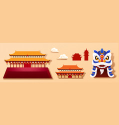 Cny Buildings And Lion Head Set