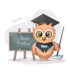 Smart Owl With School Board Pointer And Books