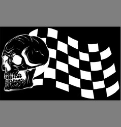 White Silhouette Of Skull With Race Flag On Black