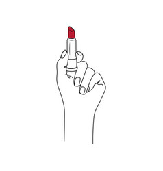 Female Hand Holding Red Lipstick Line Art Drawing