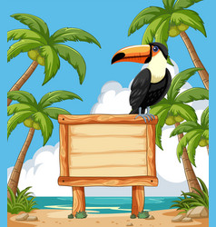 Colorful Toucan Perched On A Blank Wooden Sign