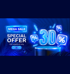 Mega Sale Special Offer Neon 30 Off Sale Banner