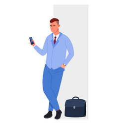 Businessman Holding Smartphone Man In Suit Wait