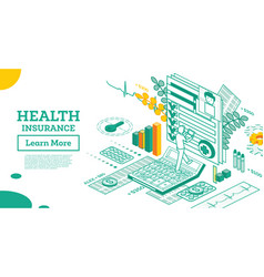 Isometric Health Insurance Contract Man Fills