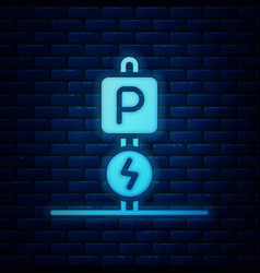 Glowing Neon Charging Parking Electric Car Icon