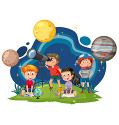 Kids Observing Planets With Telescope