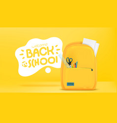 Yellow School Bag With Stationery And Back