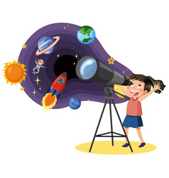 Girl Observing Planets With Telescope