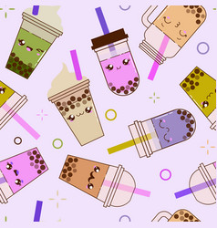 Kawaii Seamless Pattern With Boba Bubble Milk Tea