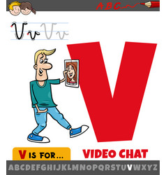 Letter V From Alphabet With Cartoon Of Video Chat