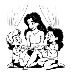 Mother And Two Children Reading A Book Together