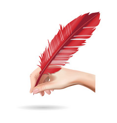 Hand Holding Feather Pen