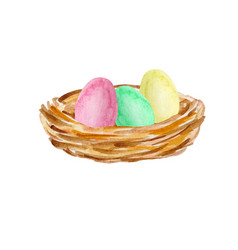 Watercolor Easter Nest With Colorful Eggs