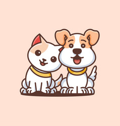 Cute Cat And Dog Logo Sitting Together