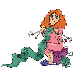 Cartoon Woman Character Knitting A Scarf