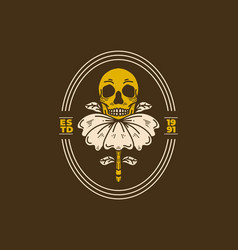 Vintage Art Of A Skull On The Flower