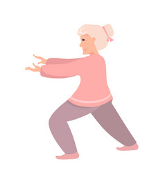 An Elderly Woman Does The Tai Chi And Qigong