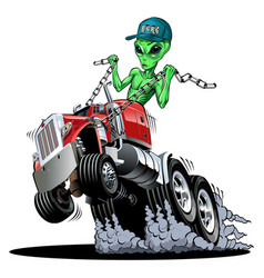 Cartoon Alien Drives A Truck