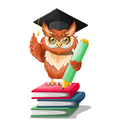 Cartoon Character Smart Owl Graduate With Books