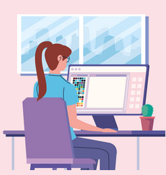 Designer Woman Using Desktop