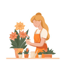 Flat Clip Art Of A Cute Blonde Woman Gardener