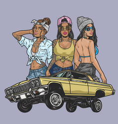 Hot Girls Lowriders Colorful Emblem