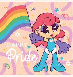 Isolated Cute Drag Queen Holding Lgbt Flag Pride