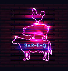 Chicken Pig Cow Silhouette Neon Bbq Sign