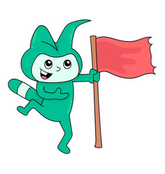 Cute Monster Holding Flag Blank Banner Template