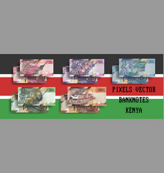 Pixel Mosaic Set Of Kenyan Banknotes