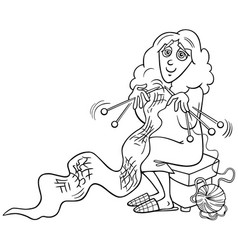 Cartoon Woman Character Knitting A Scarf Coloring