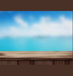 Wood Table Top And Blurred Blurred Beach