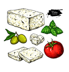 Greek Feta Cheese Block Slice Drawing