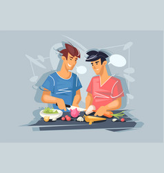 Two Young Guys Are Cooking Gay Couple Healthy