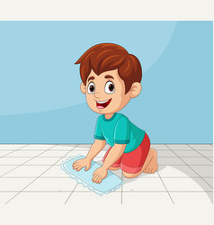 Cartoon Little Boy Mopping The Floor