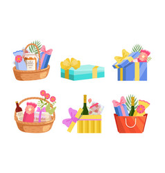 Gift Wicker Basket Box And Bag With Bottle