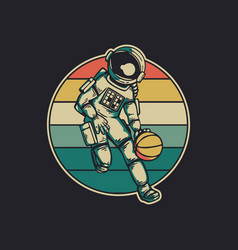 Vintage Design Astronaut Playing Basketball Retro