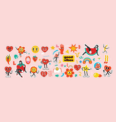 Groovy Lovely Hearts Stickers Love Concept Happy